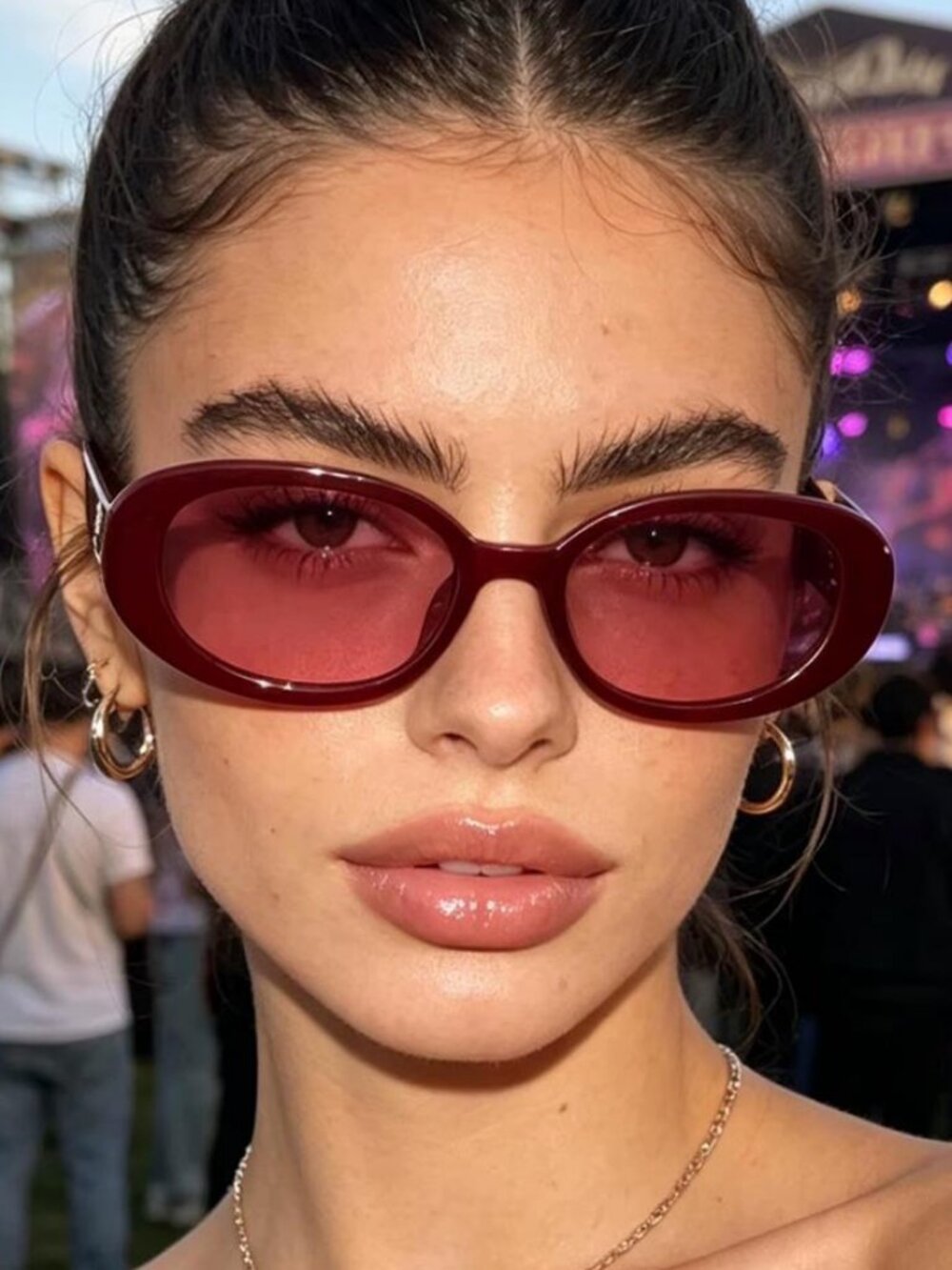 Retro  Red Frame Oval  Sunglasses